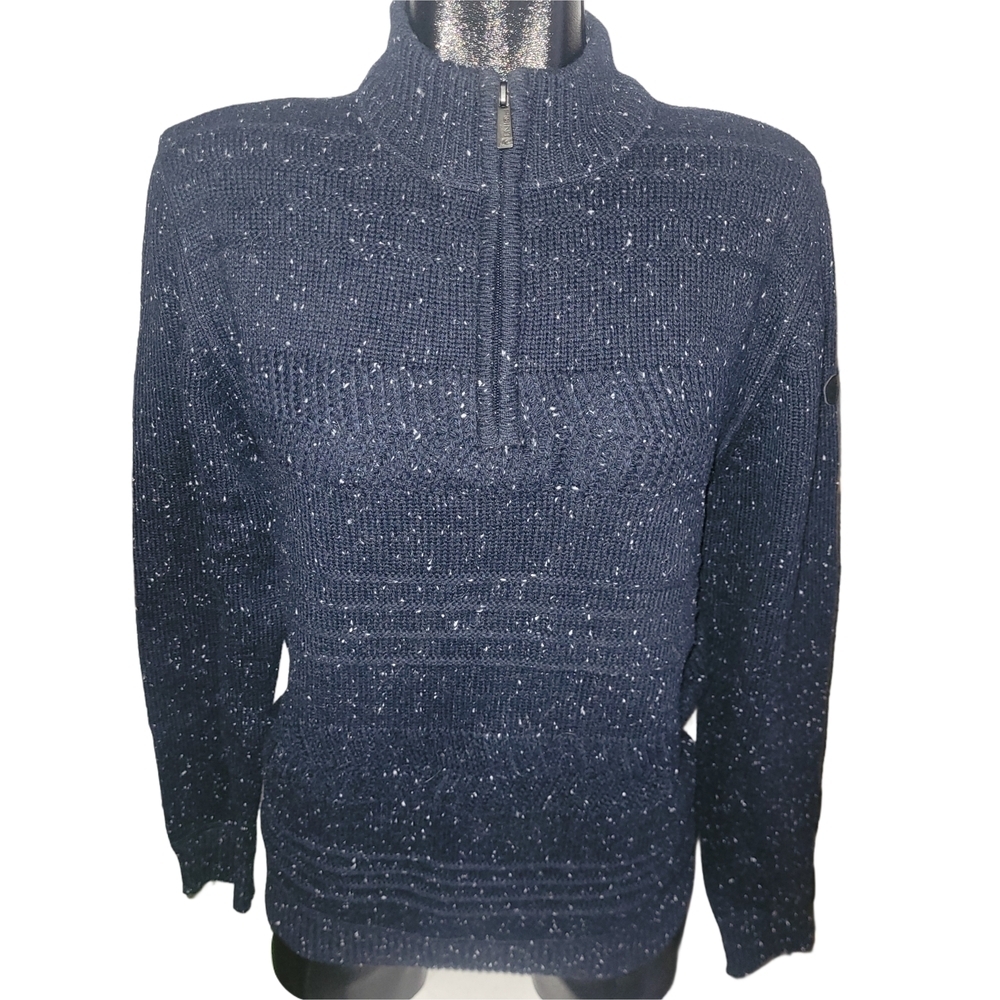 Point Zero Men's Navy Blue Speckled Knit 1/4 Zip Mock Neck Sweater Size S